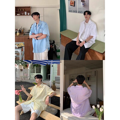 韩版宽松百搭短袖衬衫男2025年四季新款翻领纯色休闲潮流半袖