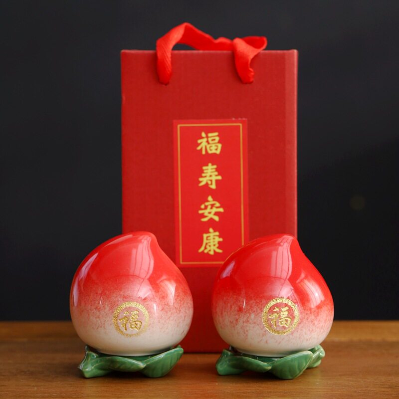 安欣美中号寿桃子茶叶罐伴手礼寿宴外公生日伴手礼套装老年人