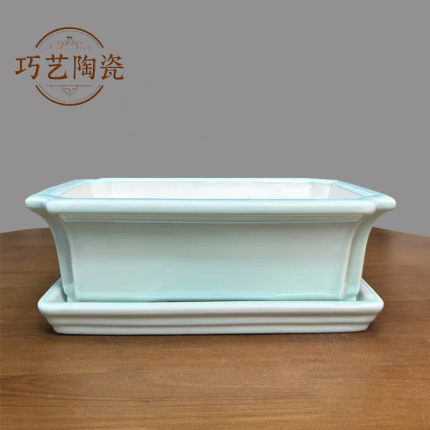 宜兴精品紫砂花盆长方形带托盘底座简约风大口径高端陶瓷盆景盆