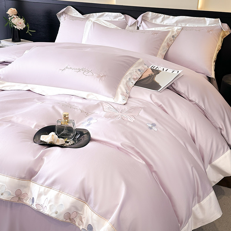 简约轻奢A类纯棉刺绣四件套全棉200支长绒棉被套南通家纺床上用品,床上用品,床品套件/四件套/多件套,淘宝优惠券,粉丝福利购,淘宝优惠卷