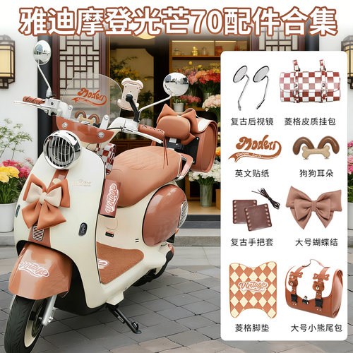 适用雅迪摩登光芒70棕色装饰配件