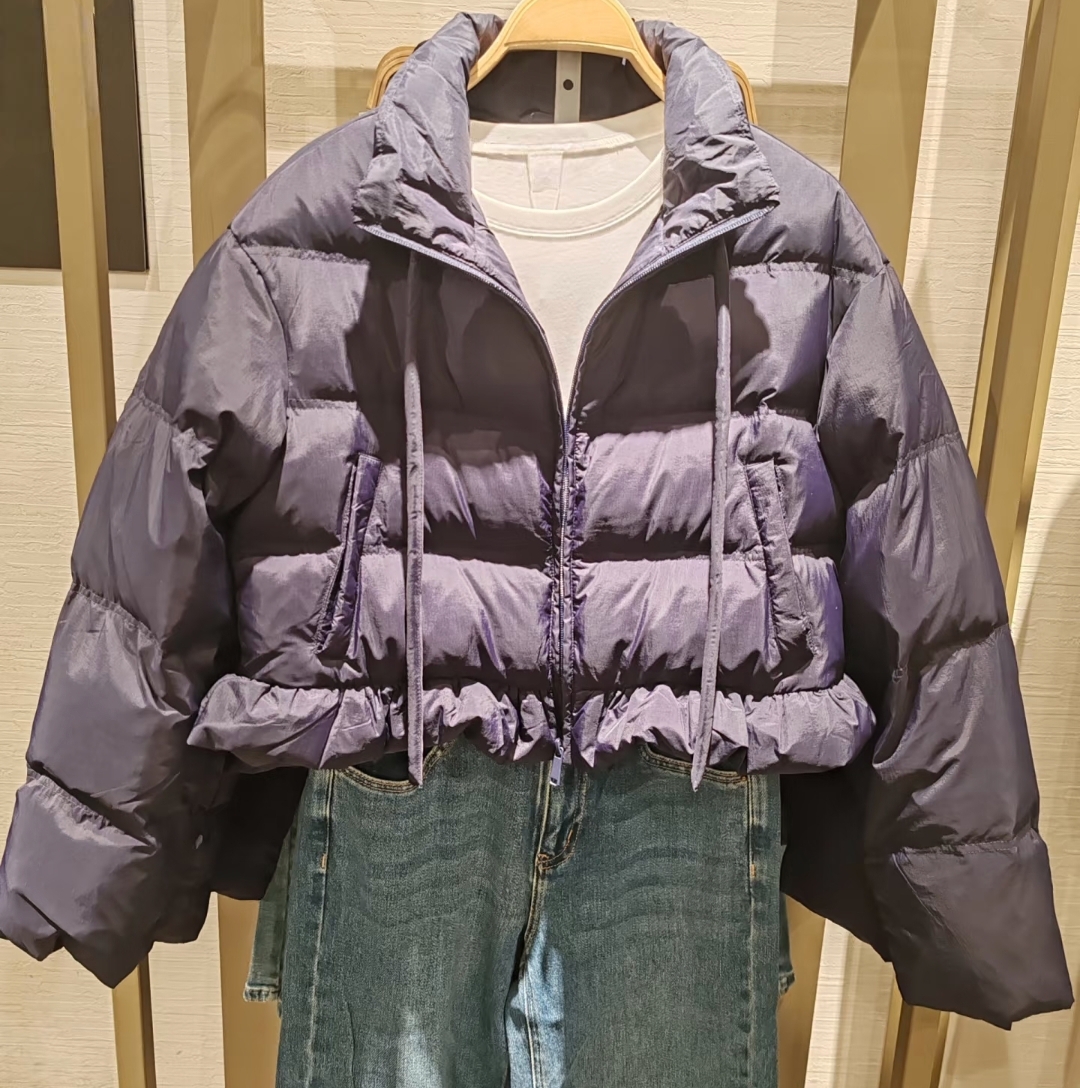 VM NY NB UR2025冬美式复古抽绳立领拉链宽松泡芙羽绒服外套女ins