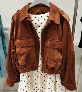 VM NY NB UR2025秋复古百搭美拉德工装风翻领麂皮绒夹克外套女ins