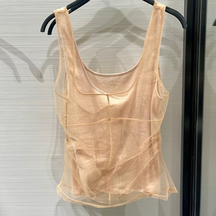 VM NY NB UR2026夏甜美圆领双层缝线饰绢网针织吊带背心女5644321