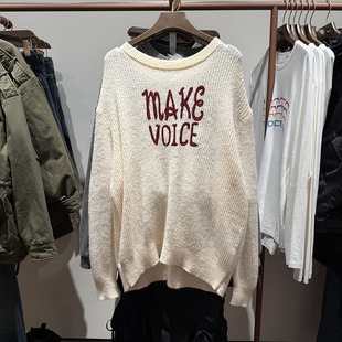 现货VM NY NB UR2025秋时尚慵懒风撞色字母圆领针织衫女毛衣上衣