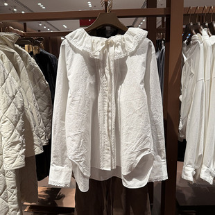 VM NY NB UR2026春法式气质蕾丝花边娃娃领宽松系带开襟衬衫女ins