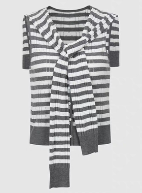 VM NY NB UR2026夏时尚百搭条纹拼色披肩式马甲背心针织开衫女ins