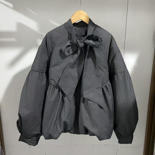 超宽松白鸭绒灰色羽绒服外套保暖