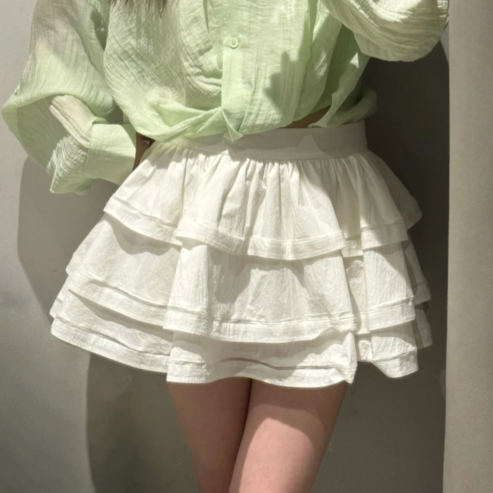 VM NY NB UR2025夏时尚百搭甜美芭蕾风蛋糕裙宽松叠层半身短裙ins