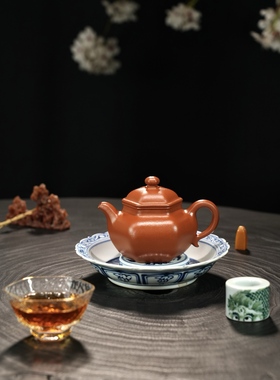 闪购 宜兴紫砂壶全手工朱泥六角莲子壶190CC家用紫砂泡茶壶茶具