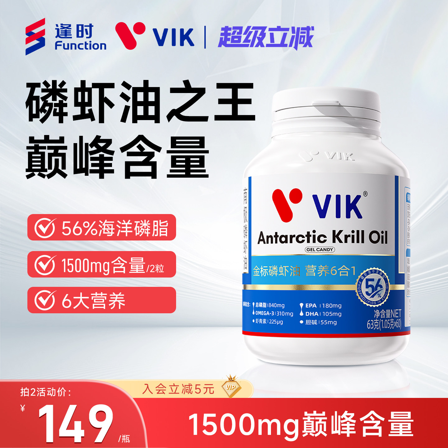 ��ʱVIK56%��֬���ϼ����Ϻ�͹ٷ��콢��1500mg����omega3���� 402.81Ԫ��3��(��134.27Ԫ/������88VIP 95��)