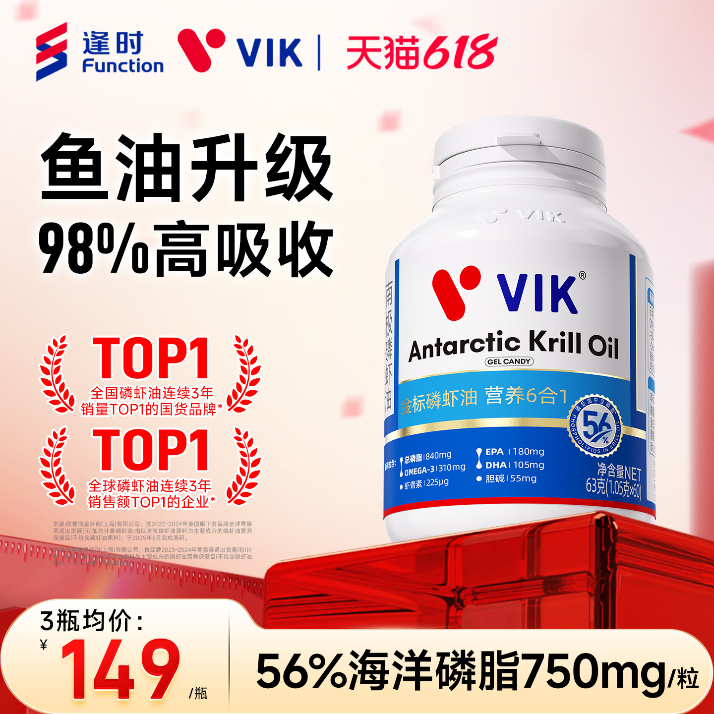 逢时VIK金标56纯南极深海磷虾油omega3官方旗舰店正品鱼油升级