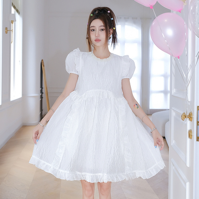 春夏白色泡泡肌理耳边娃娃甜美