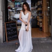 25SS MIN PURA 蕾丝吊带网纱V领高腰连衣长裙