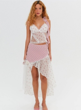 国现For Love and Lemons24春夏新款 田园小清新拼接吊带半身裙