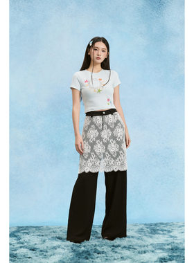SOFITTE 25SS春夏新款 海洋风链条印花正肩短袖T恤 蕾丝西裤