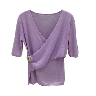 Masion Wester春夏糖果色花朵装饰水溶羊毛衫V领短袖上衣