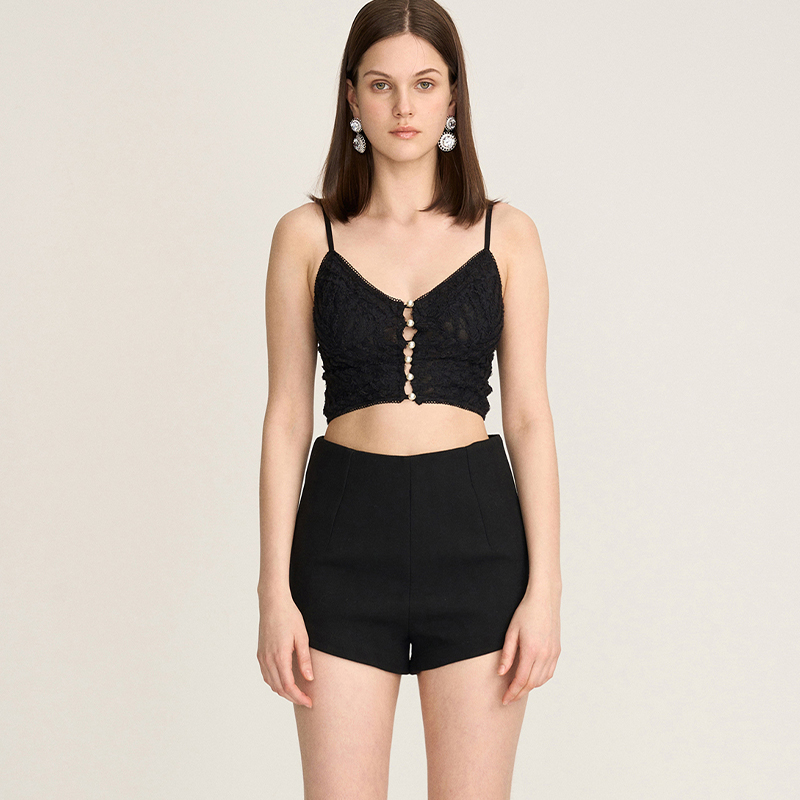 【折】MOOD X MIURA 2RSS新款黑色性感镂空珍珠扣蕾丝Bra吊带上衣