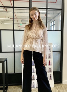 【折】Alice mccall春新款裸粉半高领透明袖绑带蕾丝衬衫
