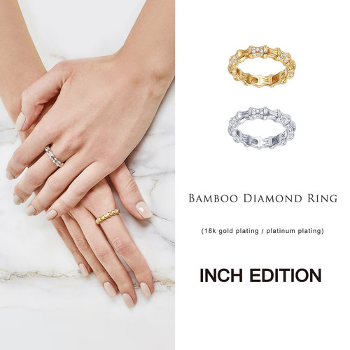 设计师INCH EDITION 22注定是你冷淡风竹节镶钻戒指金银两色木兰