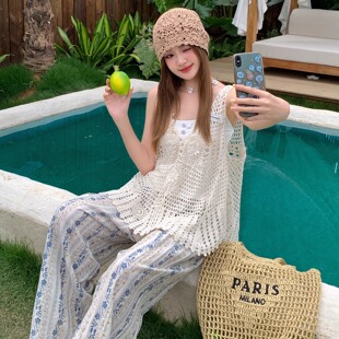 绿色碎花包臀短裙 烫钻挂脖雪纺上衣 ISTYNI 25ss春夏新款