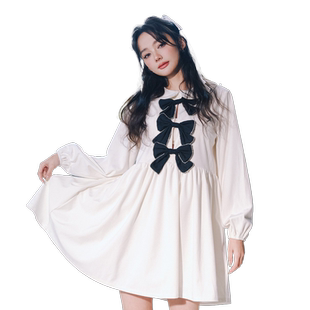 国现木兰 博主明星同款Sister Jane蝴蝶结装饰长袖娃娃连衣裙
