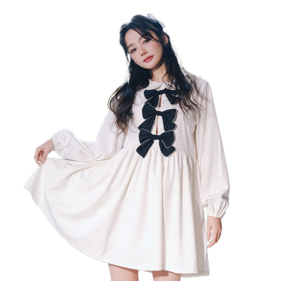 国现木兰 博主明星同款Sister Jane蝴蝶结装饰长袖娃娃连衣裙