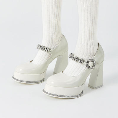 SHOESZOOO玛丽珍女鞋2026夏季新款防水台粗跟单鞋高跟新娘婚纱鞋