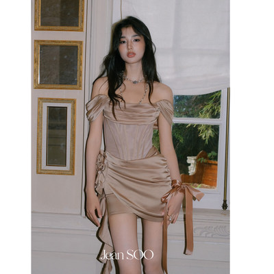 Jean SOO 暮色人鱼腰姬鱼骨收腰缎面抹胸裙