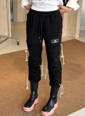【5折】 LOST GENERAL街头潮牌黑色抽绳运动休闲裤