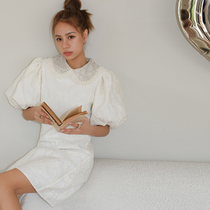 Sister Jane x 博主RedamancyL春夏闪钻娃娃领泡泡袖连衣裙白木兰