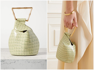 【折】Cult Gaia 2QASTRAEA 绿色仿鳄鱼皮革迷你手提包牛油果绿