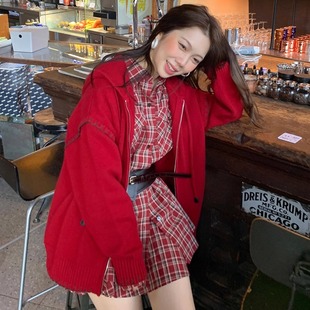 胶囊手绘马年刺绣撞色钩边针织连帽开衫 ODTD25冬季 设计师女装