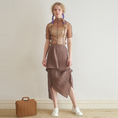 半身裙不规则绑带 22新款 折 褶皱小性感半透密边打底衫 BIBILEE