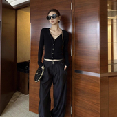 双腰带西裤 CNLEEWEI 短款 V领可拆卸链条毛织开衫 26SS新品 修身