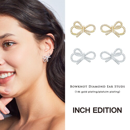 INCH EDITIION  新品 优雅立体蝴蝶结满钻闪烁耳钉 金/银