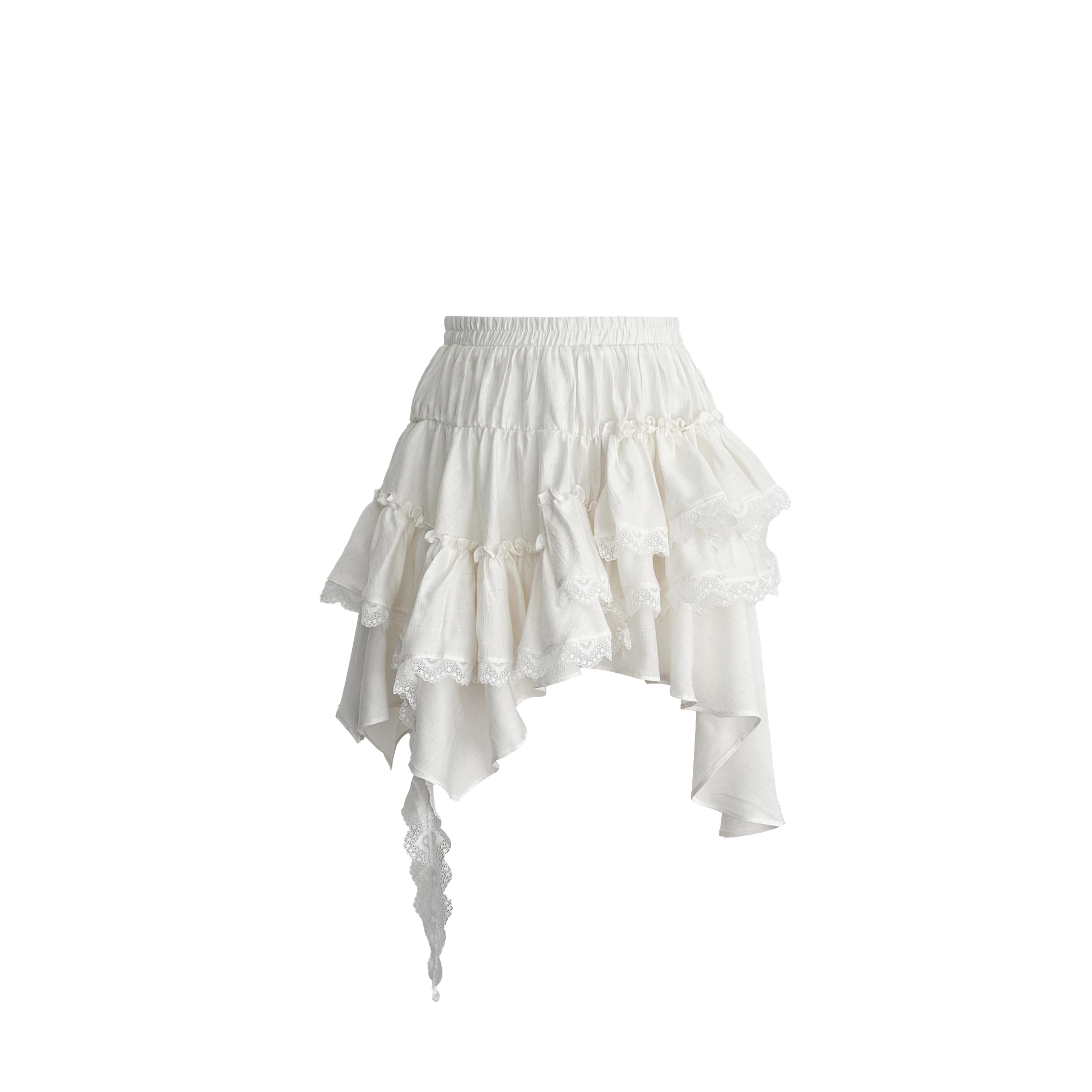 【折】SIEW 25SS 荷叶边层次不规则A字亚麻裙裤白色