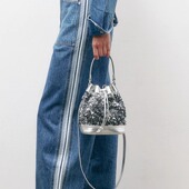 折 lost echo新款 通勤高级丝绒亮片牛皮手提斜挎水桶包女