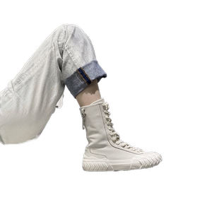 【折36国现】both百搭白拼接高帮筒马丁靴拉链系带轮胎饼干纹橡胶