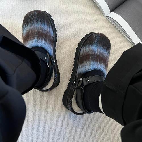 【折】方枪枪同款lost in echo新款加绒厚底增高真皮牛皮勃肯鞋女