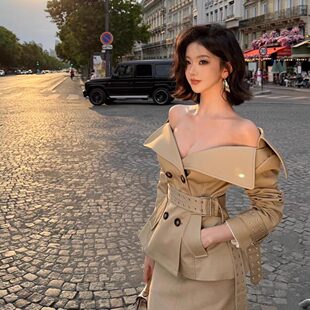 短款 卡其长袖 风衣外套 时尚 现货MARKGONG