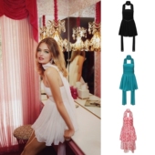 双层玫瑰纯色抽褶抹胸连衣裙 Jacqueline春夏 折L Nana