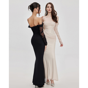 【折】Sheer Luck 官方旗舰店24夏季新网纱露肩聚会鱼尾裙连衣裙