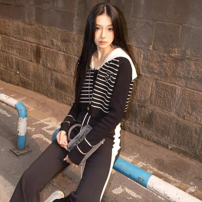 JAC FLEURANT 25ss 条纹刺绣LOGO针织连帽毛衣 LOGO运动裤