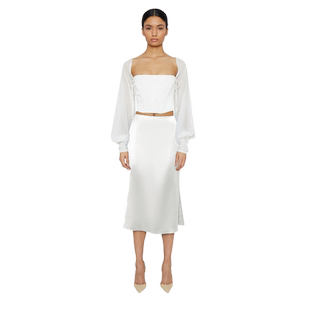 【折】Danielle Guizio2QSS年新款白色一字肩短款上衣/长款半身裙
