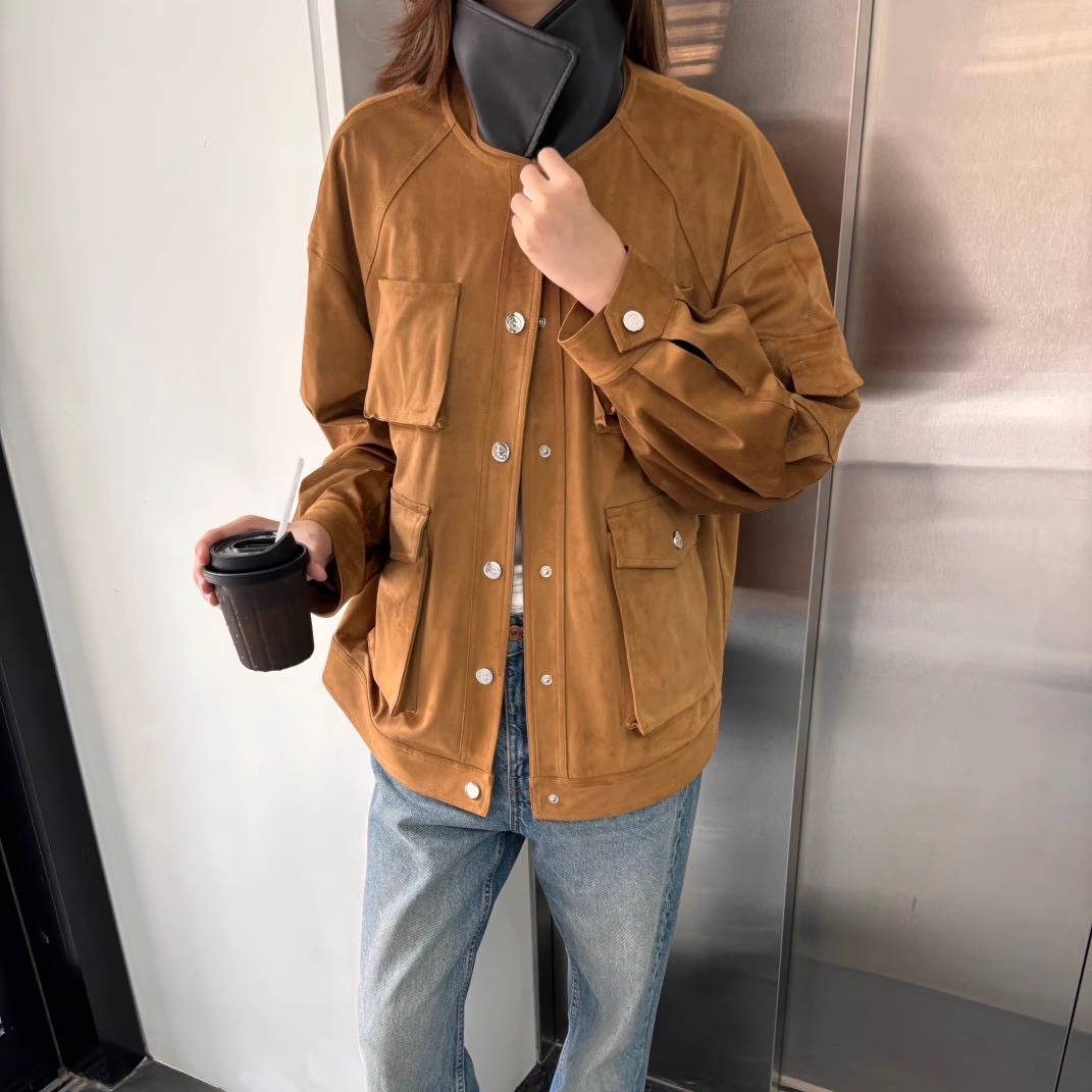 【折】lost in echo24新款日本进口复古落肩圆领夹克外套