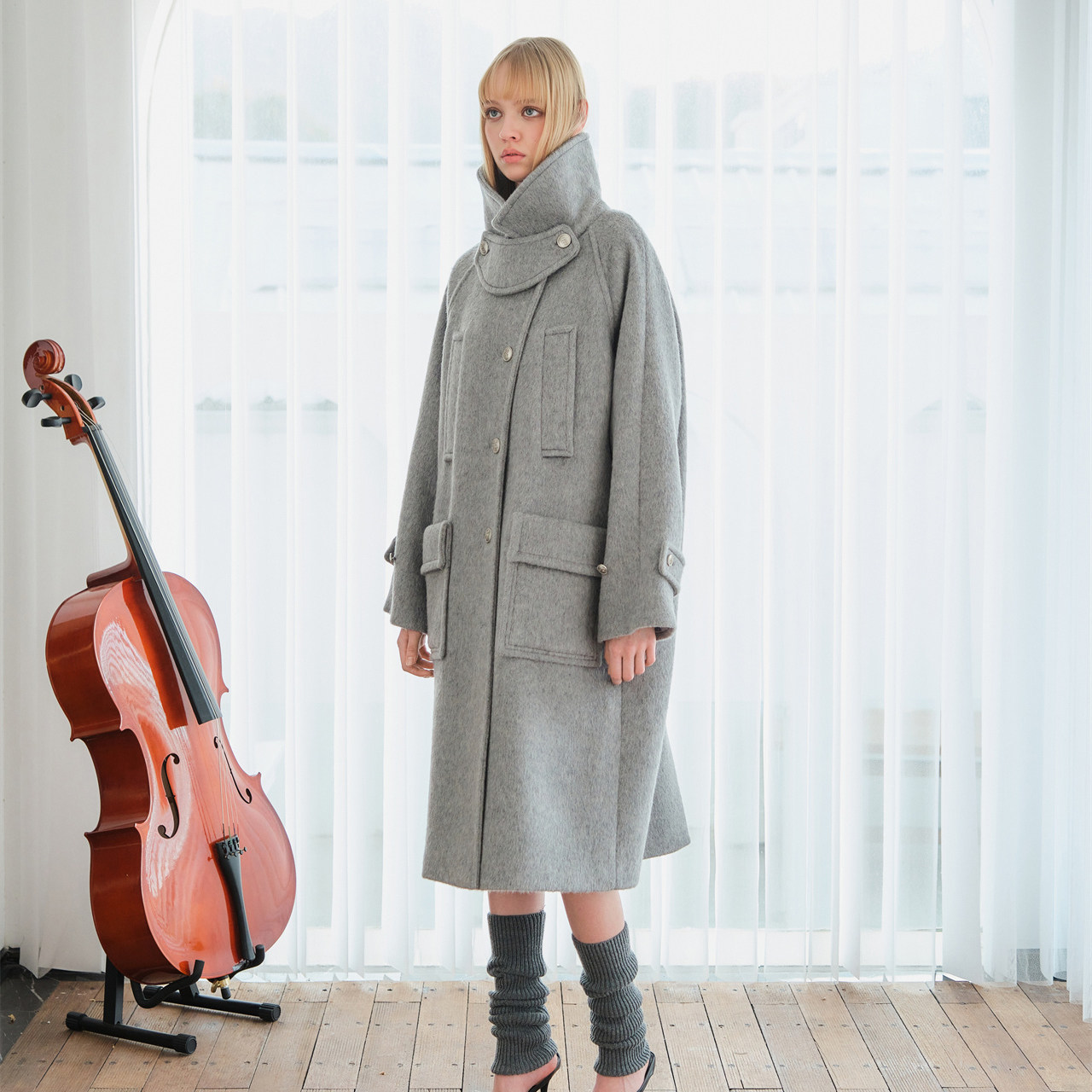 threequarters官方旗舰店秋季新羊毛翻领超宽松大衣百搭