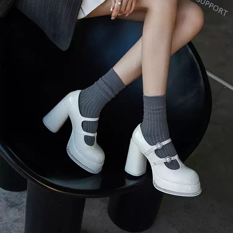 SHOESZOOO玛丽珍女鞋防水台新娘婚纱鞋厚底主婚鞋粗跟单鞋女高跟