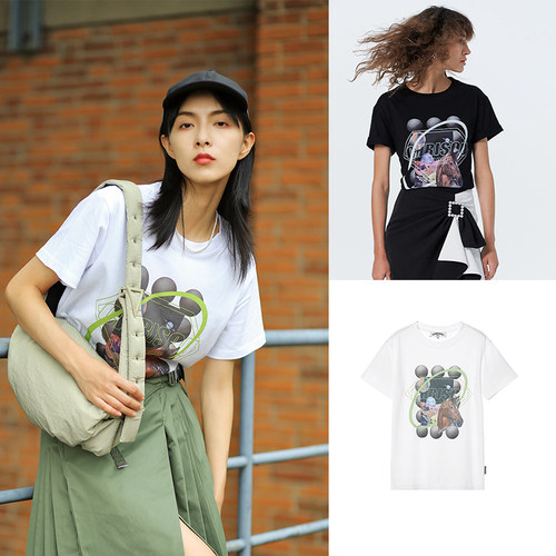 【黑L】ChrisouByDan欧阳丹新款设计师品牌潮流宽松印花T恤