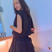 背心 t恤宽松印花字母黑色圆领无袖 国现 SJYP潮牌黑色马甲砍袖